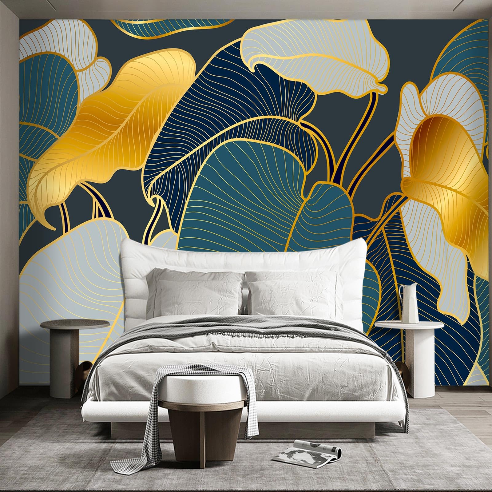 Photo 1 of ****FACTORY SEALED*** WXHFM - Golden Leaf Wall murals Peel and Stick Modern Wallpaper for Bedroom Living Room - 96"x137"