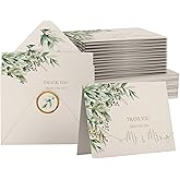 VNS Creations - Wedding 100 Pack 4x6 Thank You Cards Wedding with Envelopes& Stickers - From Mr and Mrs Cards - Blank Thank You Notes - Gold Foil & Greenery Designs