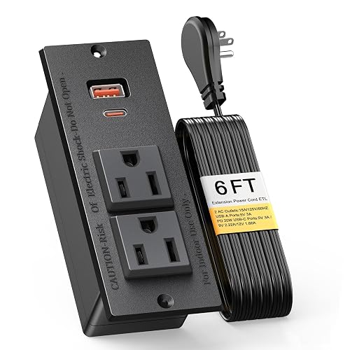 Recessed Power Strip, Flat Plug Furniture Table Outlets with USB C 20W ...