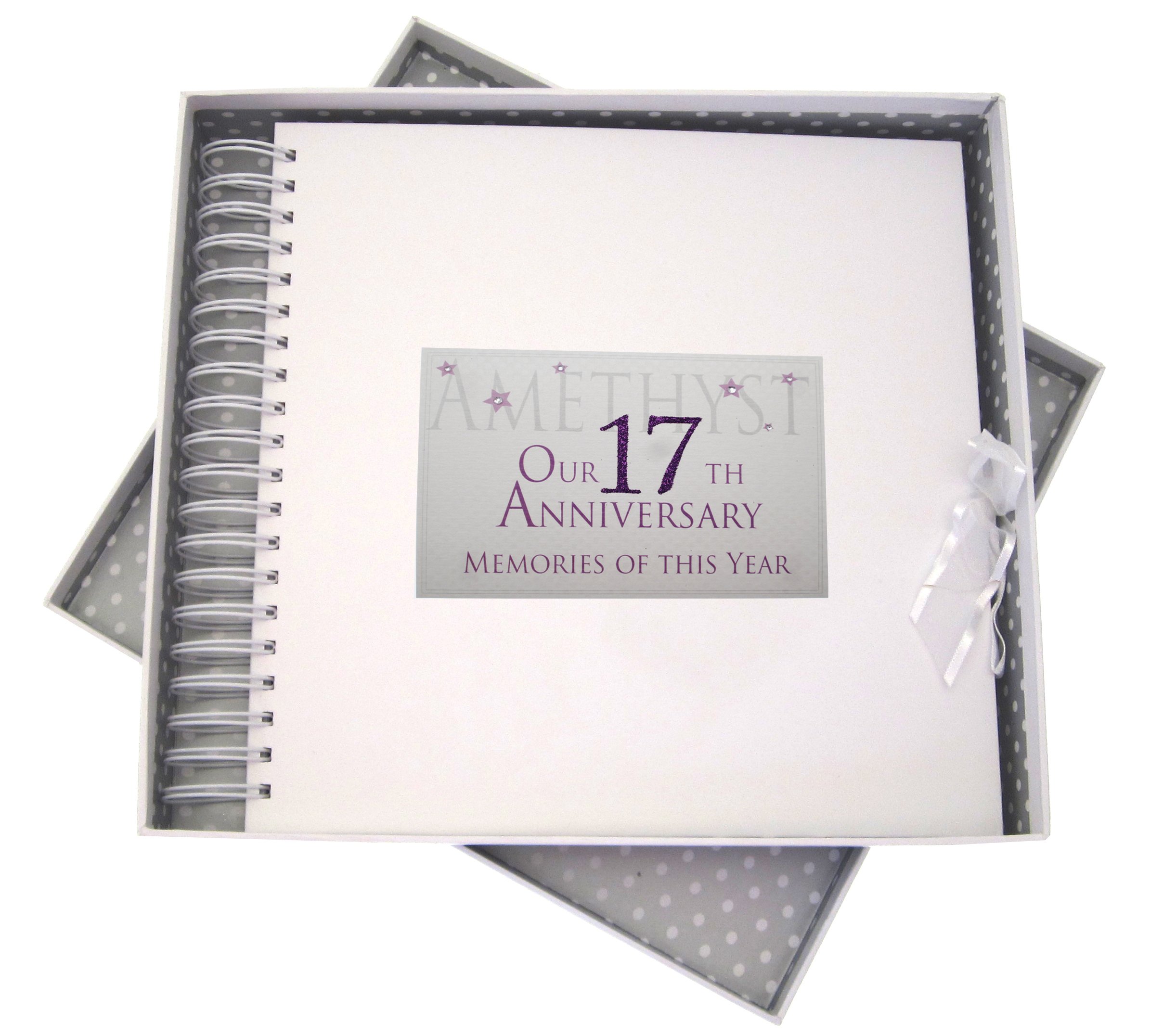 White Cotton Cards 17th Amethyst Anniversary Year, Card & Memory Book, Glitter & Words, Wood, 27x30x4 cm