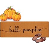 Ninehaoou Fall 48''x16'' Long Doormat for Entrance Entry, Hello Pumpkin | Yellow, Antislip Oversized Welcome Mat Extra Large Front Door Mat Runner for Autumn Thanksgiving Inside Outdoor Home Patio