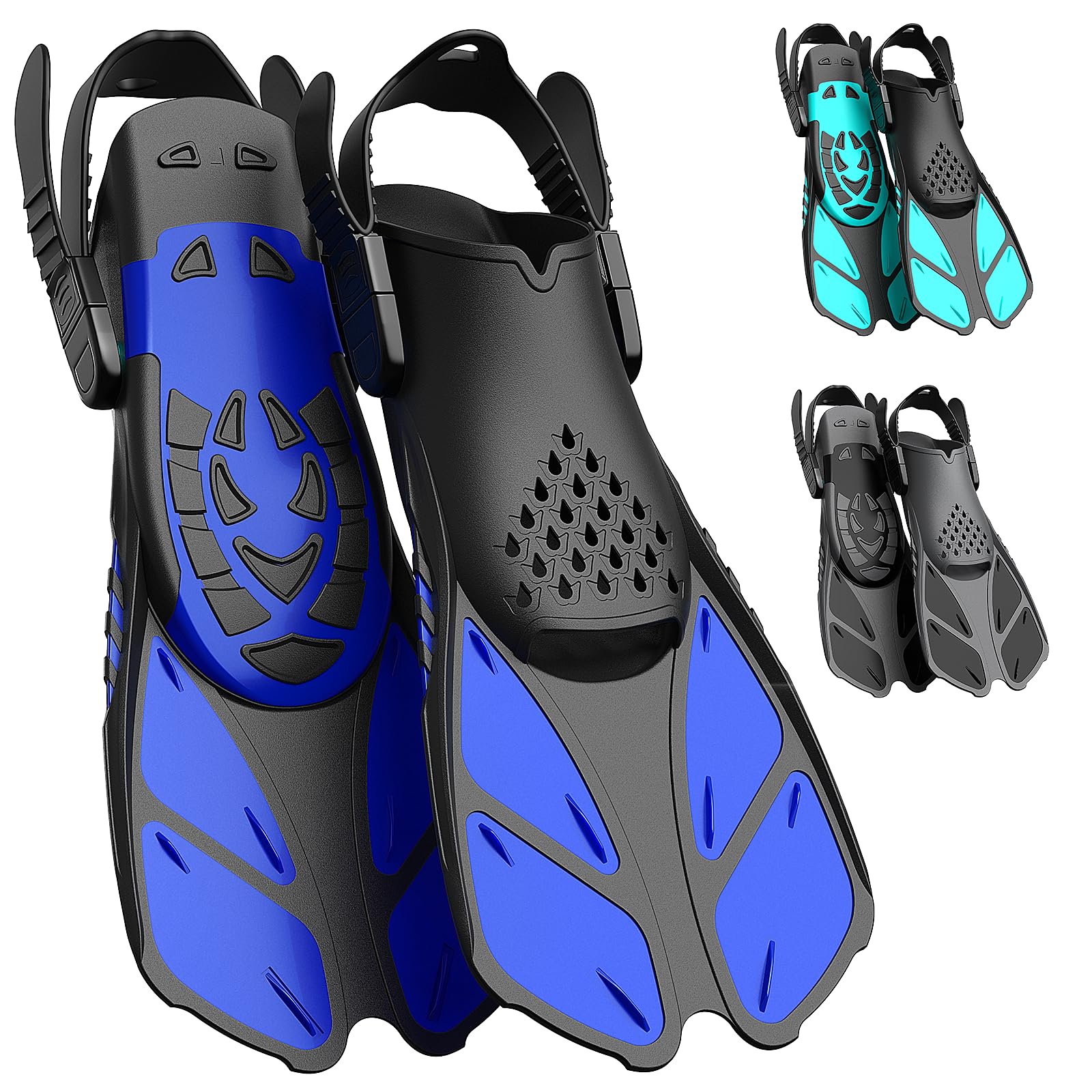 Lealinga Snorkel Fins, Swim Fins Flippers Adult Adjustable Snorkeling Diving for Adult Men Women Unisex, Travel Size Open Heel Swimming Flippers Training Fins with Mesh Bag