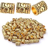 BronaGrand 100pcs Antique Gold Large Hole Spacer Beads Tibetan Alloy Barrel Column Hollow Tube Beads for European Bracelet Necklace DIY Jewelry Making Accessories, Hole: 5 mm
