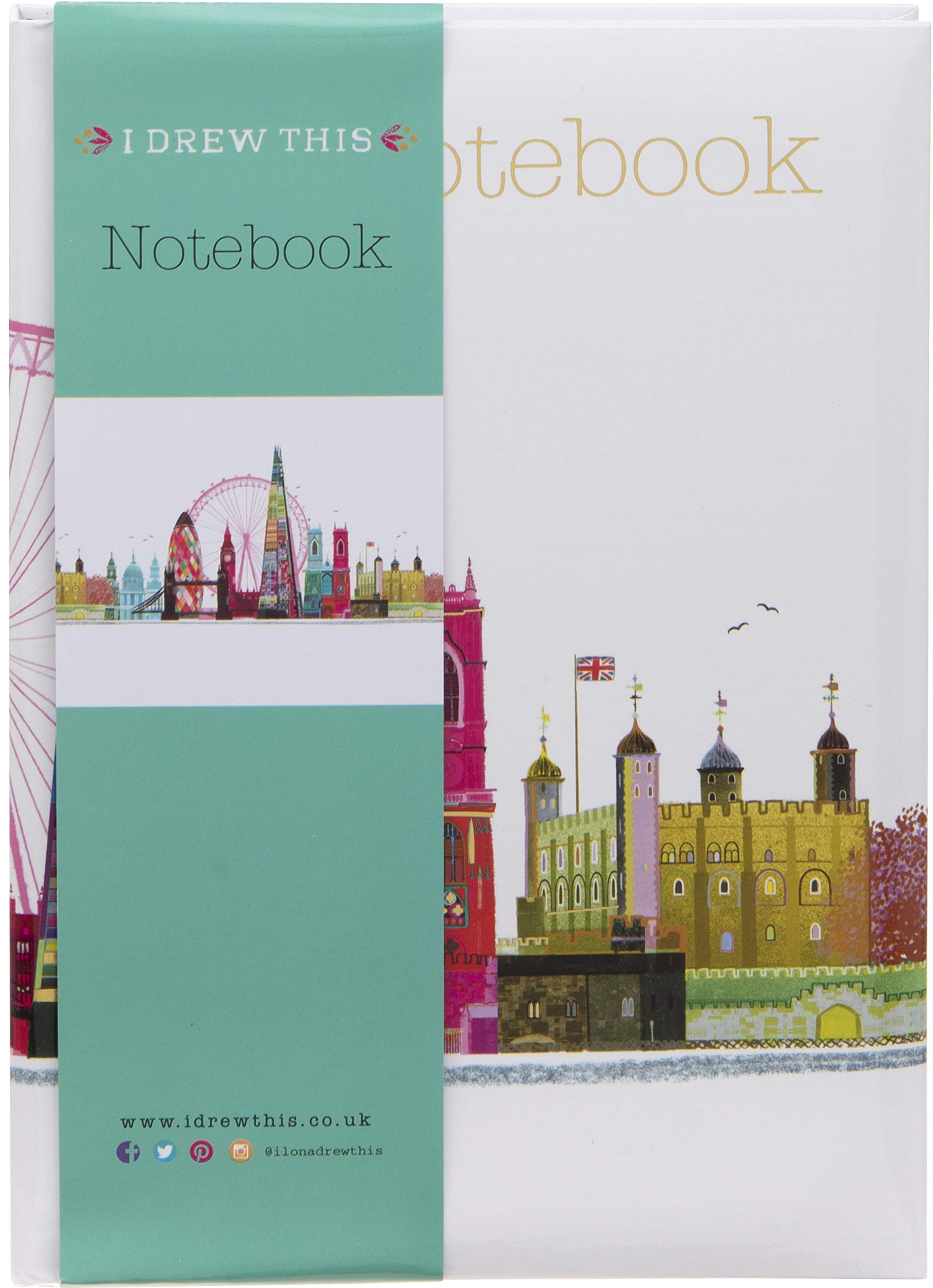 Maturi A5 Padded Cover Notebook, London Skyline Design with Gold Foil Detailing and Gloss Finish, Multi-Colour