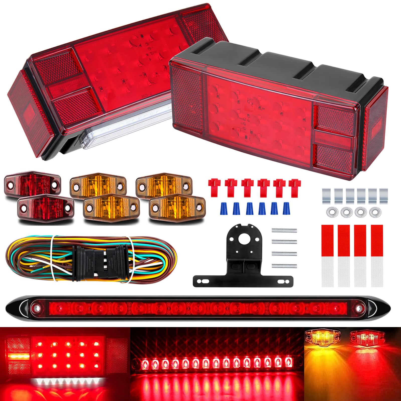 Photo 1 of LIMICAR Boat Trailer Lights, IP68 Submersible LED Trailer Light Kit w/Wring Harness, LED Trailer Marker Lights, 13.7 inch 3rd Light Bar for Boat Truck RV