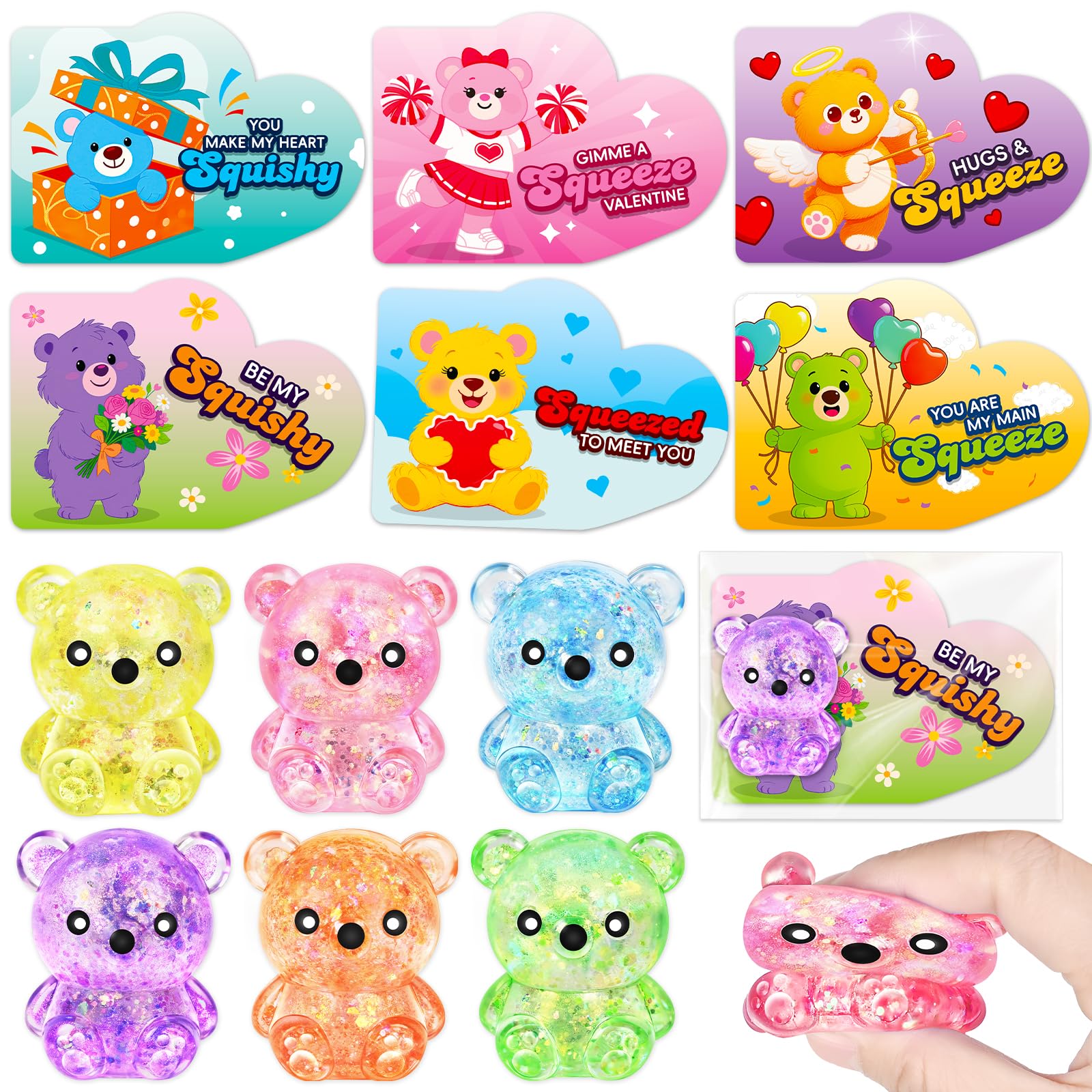Photo 1 of ShyLizard 24 Pack Valentine's Day Cards for Kids with Bear Squeeze Toy, Valentines Gifts for Kids Classroom School Exchange Prizes, Valentine's Party Favors for Boys & Girls