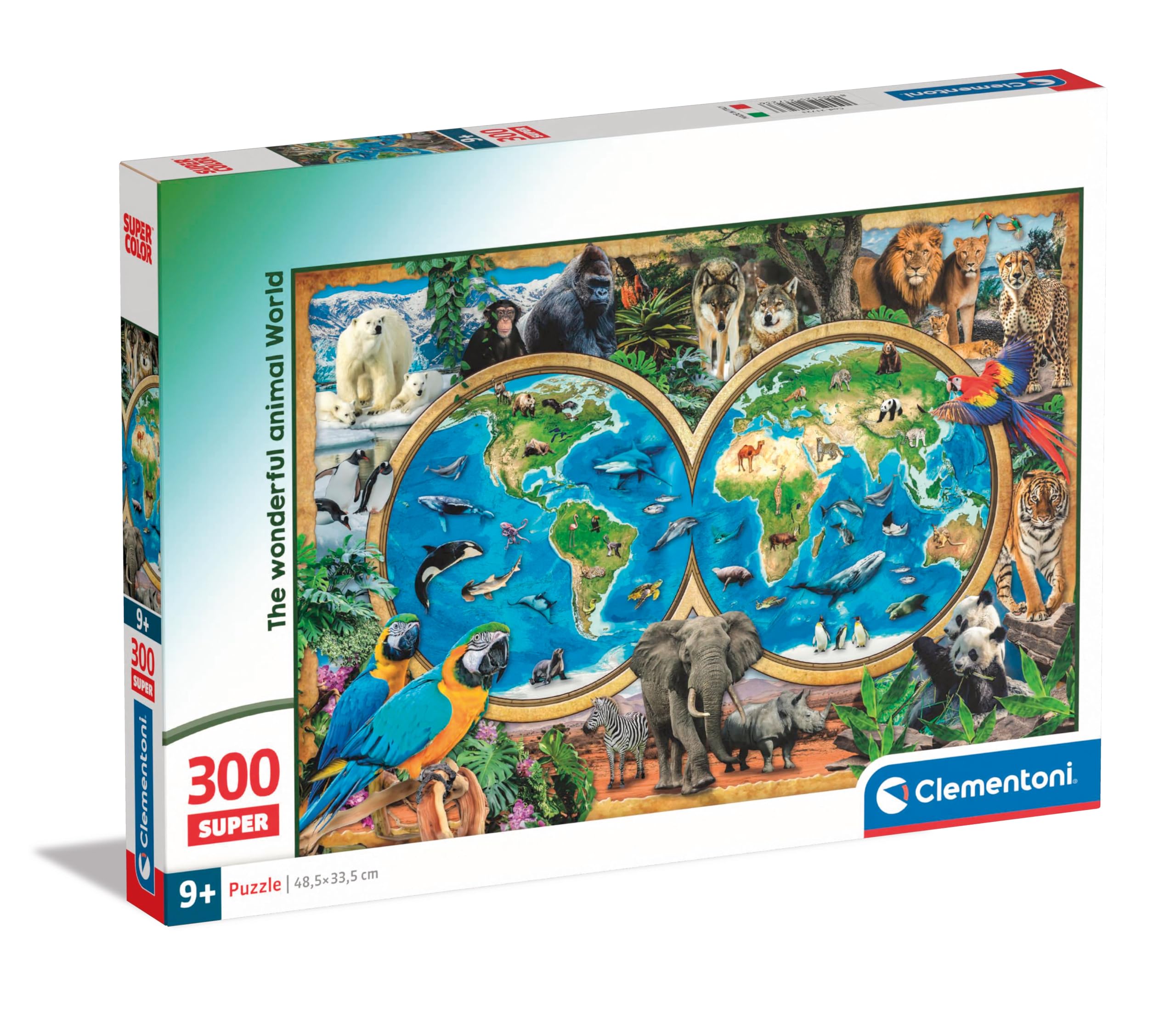 Clementoni 21723 Jigsaw Wonderful Animal World 300 Pieces-Supercolor Children 9-11 Years, Cartoon, Gift for Boy/Girls, Puzzle for Kids, Made in Italy, Multicolor