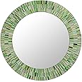 NOVICA Green and Blue Glass Mosaic Wood Framed Round Decorative Wall Mounted Mirror, 20" Diameter, 'Aqua Fantasy'