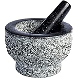 Granite Mortar and Pestle by HiCoup - Natural Unpolished, Non Porous, Dishwasher Safe Mortar and Pestle Set, 6 Inch Large