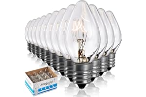 SOULIGHT 7 Watt Night Light Replacement Bulbs - 12 Pack Salt Lamps, Crystal Clear Glass,C7/7 Watt/120 V/45 Lumen,E12 Candelabra Base Incandescent Bulbs