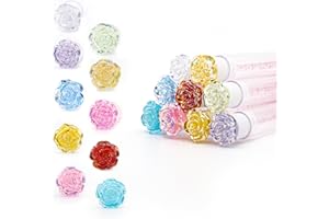 i-Laesh 10Pcs Diamond Disposable Mascara Wands with Tube - Spoolies for Eyelash Extensions, Cleaning & Brow Makeup - Multi-Color Applicator Set (3D Rose)