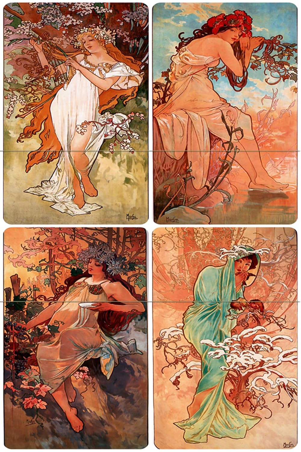 Poster girl seasons of the year A. Mucha Tile Mural Backsplash Marble Ceramic - Picture 2 of 21