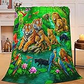 Jungle Animal Blanket Funny Tiger Lion Throw Blankets Soft Cozy Warm Fuzzy Fleece Flannel Animals Print Throws Stuff Gifts for Girls Boys Men Women Bed Couch Bedding Decor 50"x40"