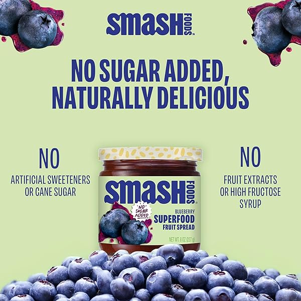 CHIA SMASH BLUEBERRY JAM | LOW-CALORIE, NO SUGAR ADDED KETO JAM WITH UPCYCLED FRUIT & CHIA SEEDS | VEGAN, PALEO SUPERFOOD FRUIT SPREAD (1 JAR)