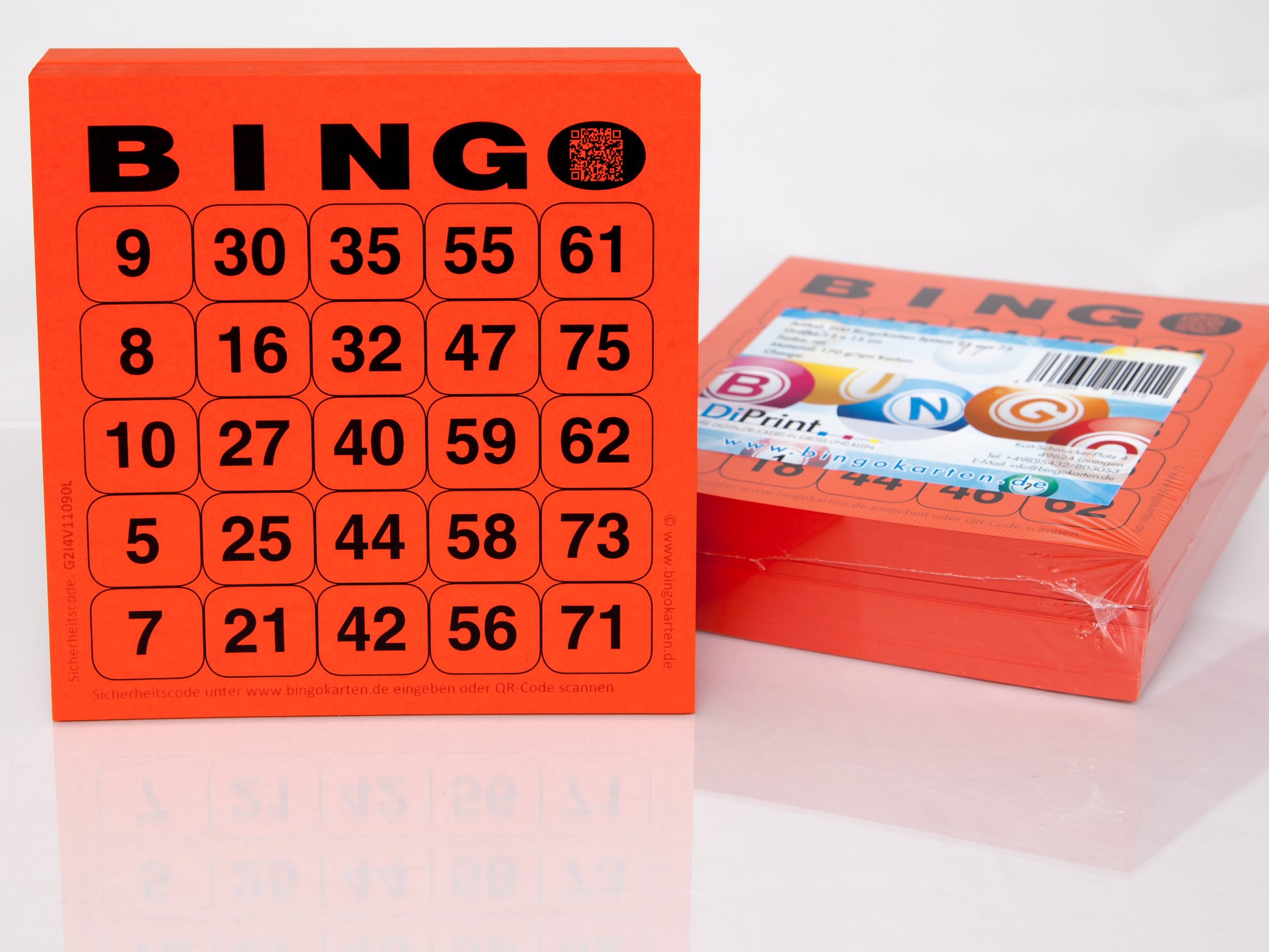 DiPrint 200 large printed Bingo cards for seniors system 25 from 75 (red)