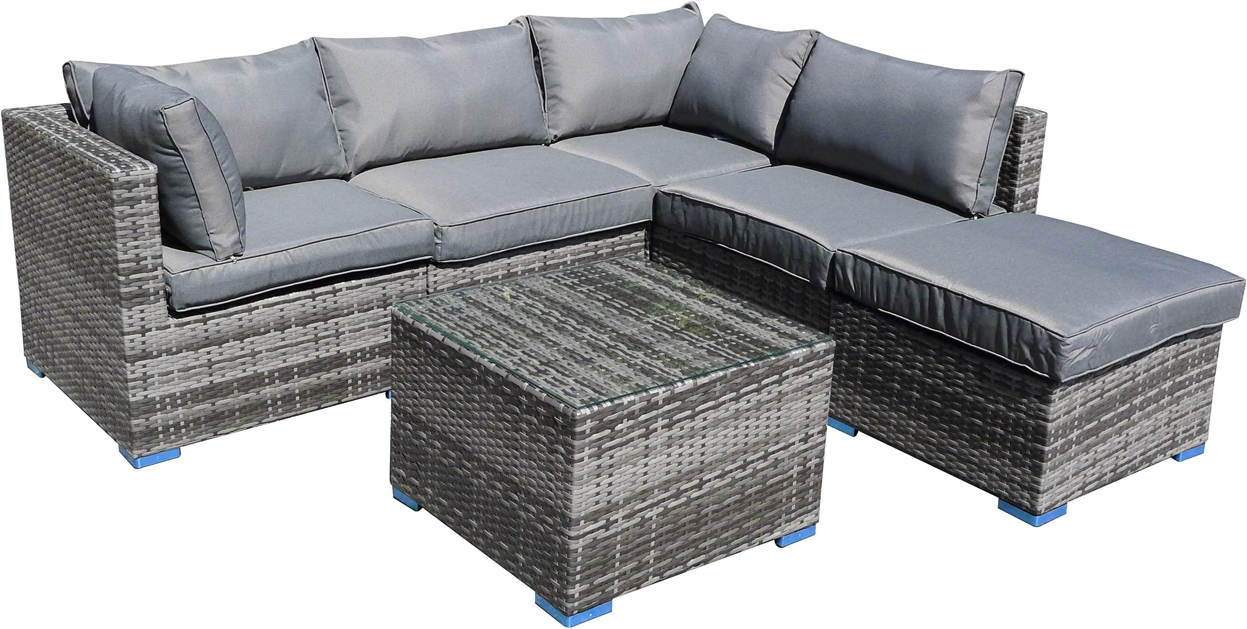 Outdoor Patio Furniture Set Rattan Sofa Couch Set with Coffee Table for Pool Backyard (Grey/6 PCS/5 Seats)