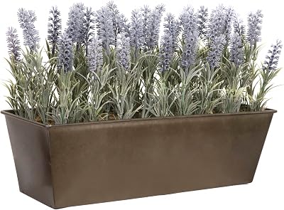 GreenBrokers Artificial Lavender in Rustic Tin Planter 45cm Window Box