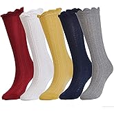 EPEIUS Baby Girls Knee High Socks Cotton Uniform Socks Tube Ruffled Stockings Newborn Infant Toddler (Pack of 3/5)