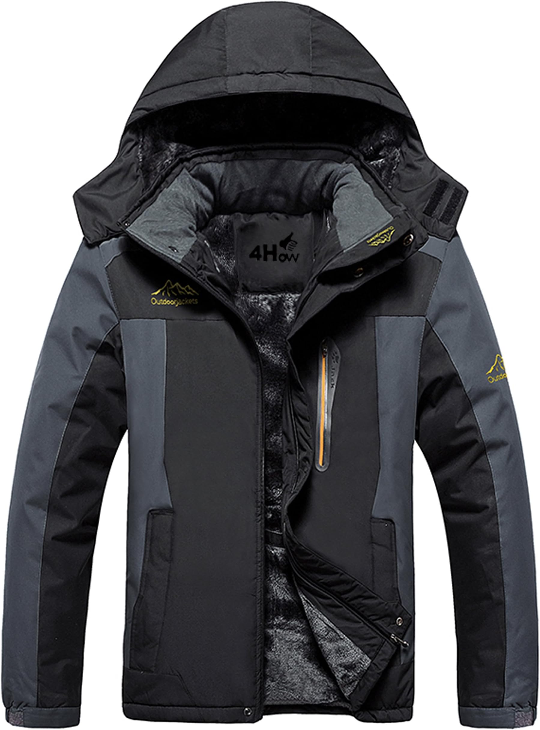 4HOW Mens Water Resistant Ski Jacket Hooded Outdoor Fleece Coat