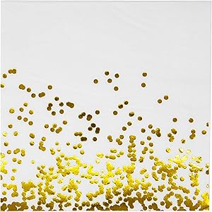 PARTY CHIC White with Gold Luncheon Napkins, 3 Ply, 50 Pack, 6.5 in x 6.5 in, Gold Foil Decorative Paper Napkins for Celebration of Life, Wedding , Baby Shower, Cocktail, Communion