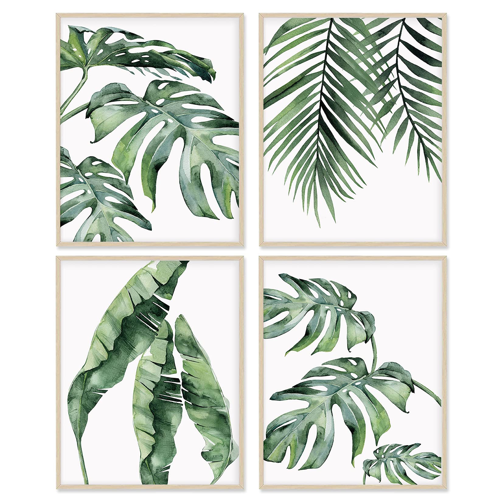 Plant Posters Leaf Art Green Decor, Set of 4, 11x14 Unframed Poster Canvas Prints, Botanical Wall Art Prints for Wall Decor Living Room