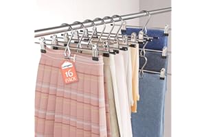 Pants Hangers Space Saving,Stackable Skirt Hangers with Clips, Hanging Closet Organizer and Storage,Clothes Hangers, College 