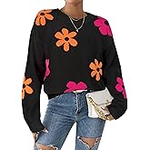 Libsorge Womens Oversized Cute Flower Sweater Valentine Day 2026 Trendy Vintage Floral Knit Crewneck Pullover Tops