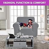 SAMSTEX 1 Seater Sofa Cover Stretch 1-Piece Light Grey view 3
