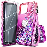 NGB Designed for iPhone 15 Pro-Max Case, Pink/Purple | Glitter Liquid Sparkle Cute Cover for Women Girls Kids | with Tempered Glass Screen Protector & Ring Holder & Wrist Strap