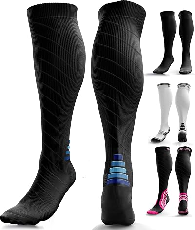 aZengear Compression Socks 20-30 mmHg Knee-High Seamless Toe Black Navy S-M
