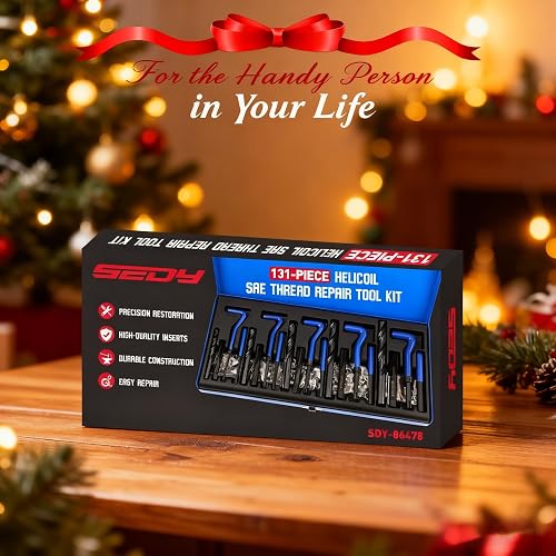 131 Piece Helicoil Thread Repair Kit - SAE UNC Sizes 1/4" To 1/2", Blue & Black
