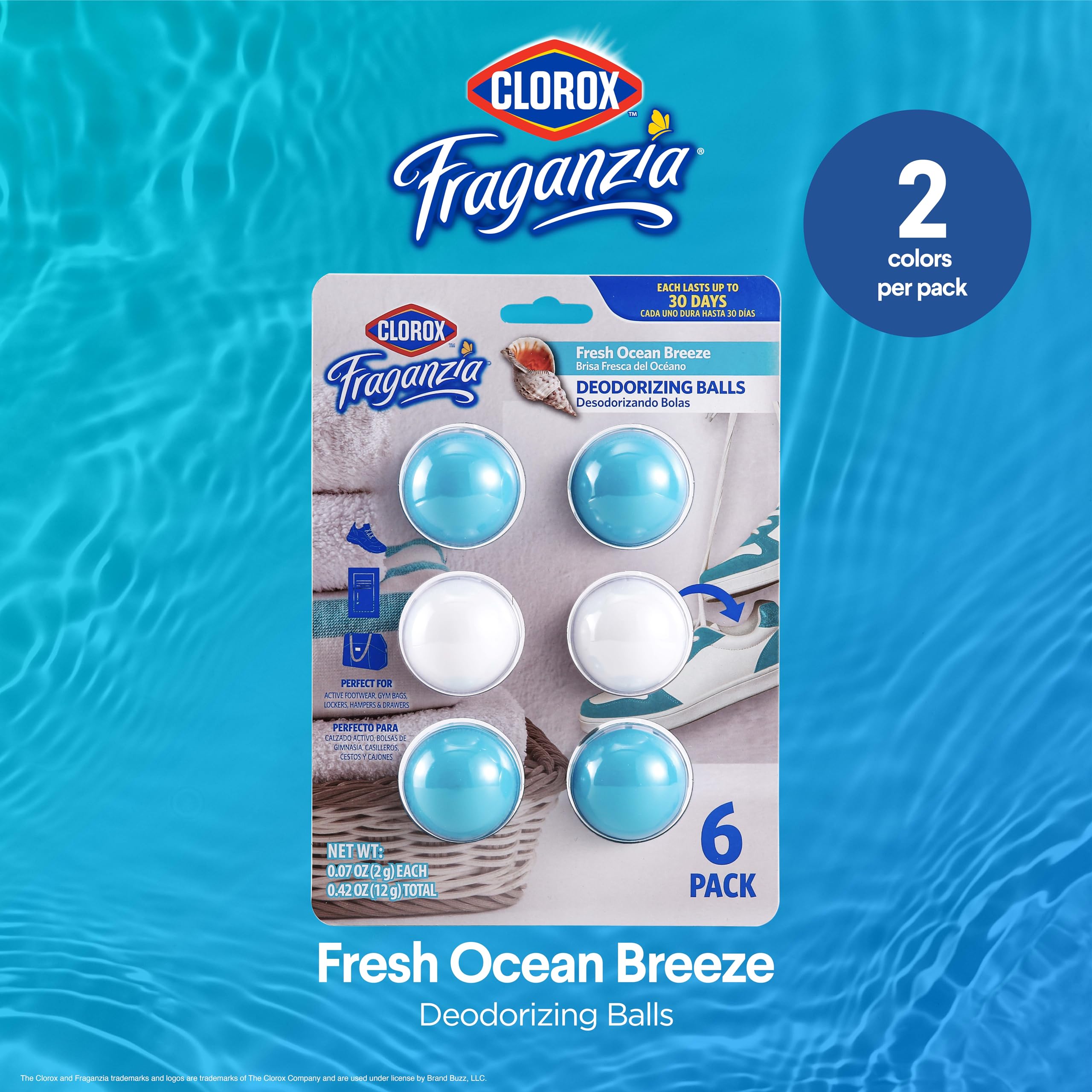 Clorox Clorox Fraganzia Deodorizing Balls in Fresh Ocean Breeze, 6pk - No-Plug, Battery-Free Air Freshener for Shoes, Gym Bags, Lockers, Hampers, and Drawers, 6 Air Freshener Units