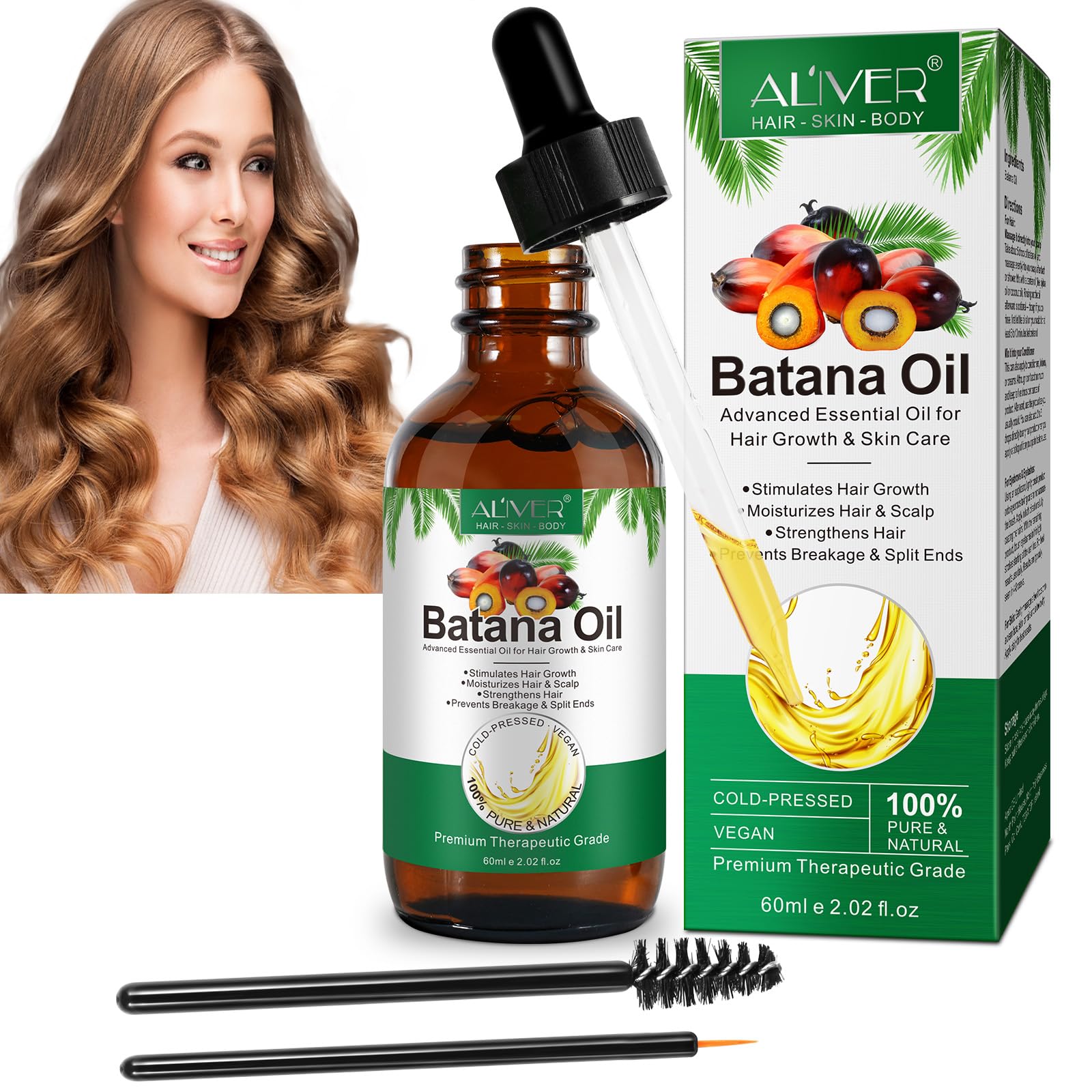 Batana Natural Oil for Hair Growth - Repairs Damaged Hair, Thicker Fuller Hair, Face & Body Massage Oil