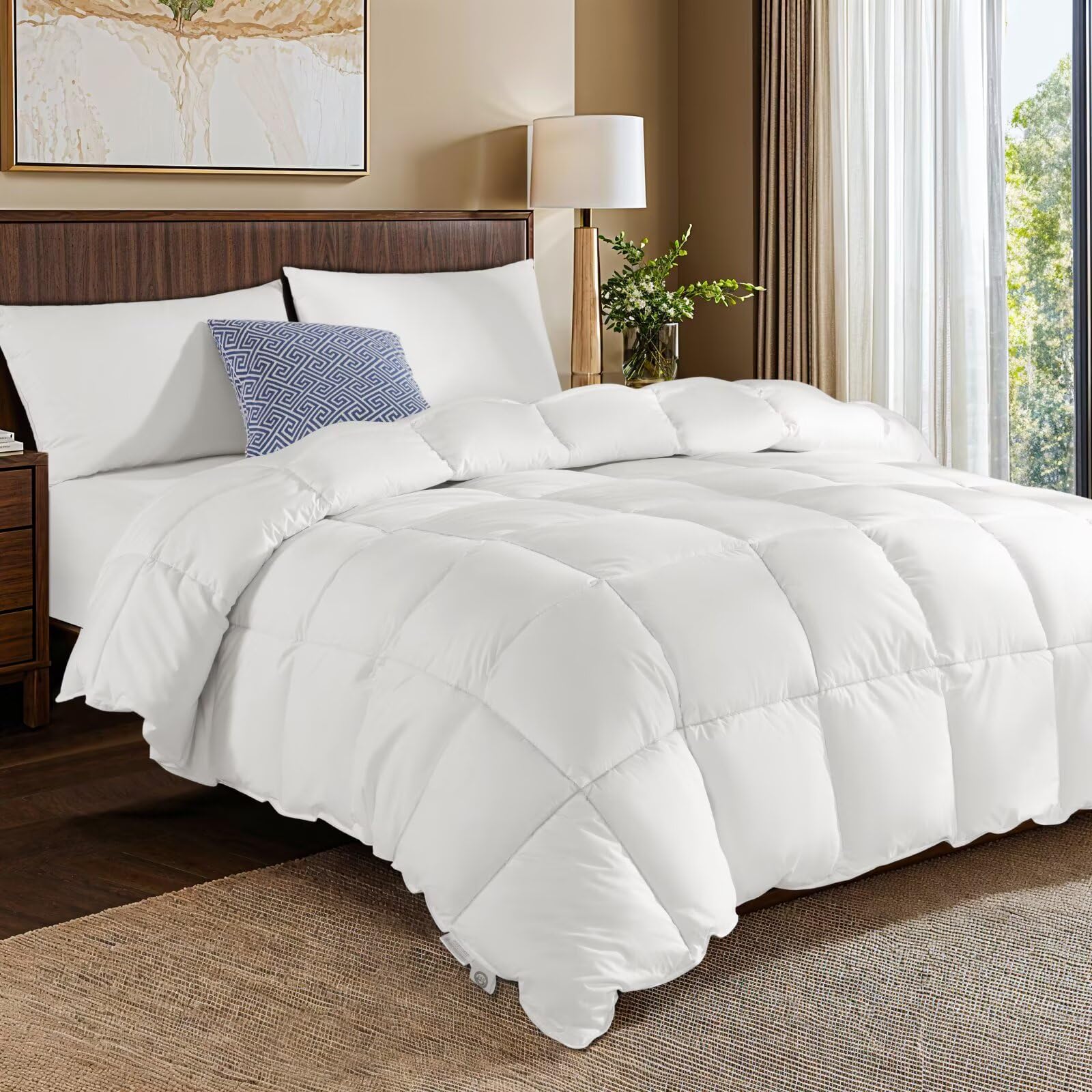 Photo 1 of Rwlvpe Goose Down Comforter King Size, 850 Fill Power All Season Duvet Insert King 70 oz, 600TC Ultra-Soft 100% Cotton Bed Comforter, Fluffy Cozy Luxury Hotel Collection Comforters, White 106"x90"