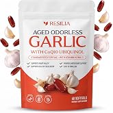 Resilia Odorless Aged Garlic Softgels (60 Count) | 1200mg Aged Garlic Per Serving | with CoQ10 Ubiquinol &amp; Vitamin K2 (MK-7) | Dietary Supplement