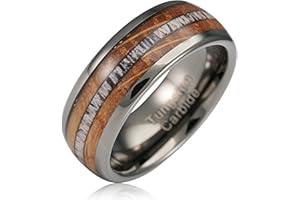 100S JEWELRY Gunmetal Gray Tungsten Rings For Men Whiskey Barrel Wood & Elk Antler Inlay Wedding Promise Engagement Band Size 6-16