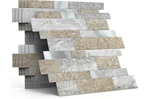 M MOFIT MOFIT Backsplash Tile for Kitchen Peel and Stick Stone Matte Finish,Bathroom Tiles Stickers 3D Wall Panel Linear Mosaic Marble Backsplash Waterproof(10sheets,Castle Brown)