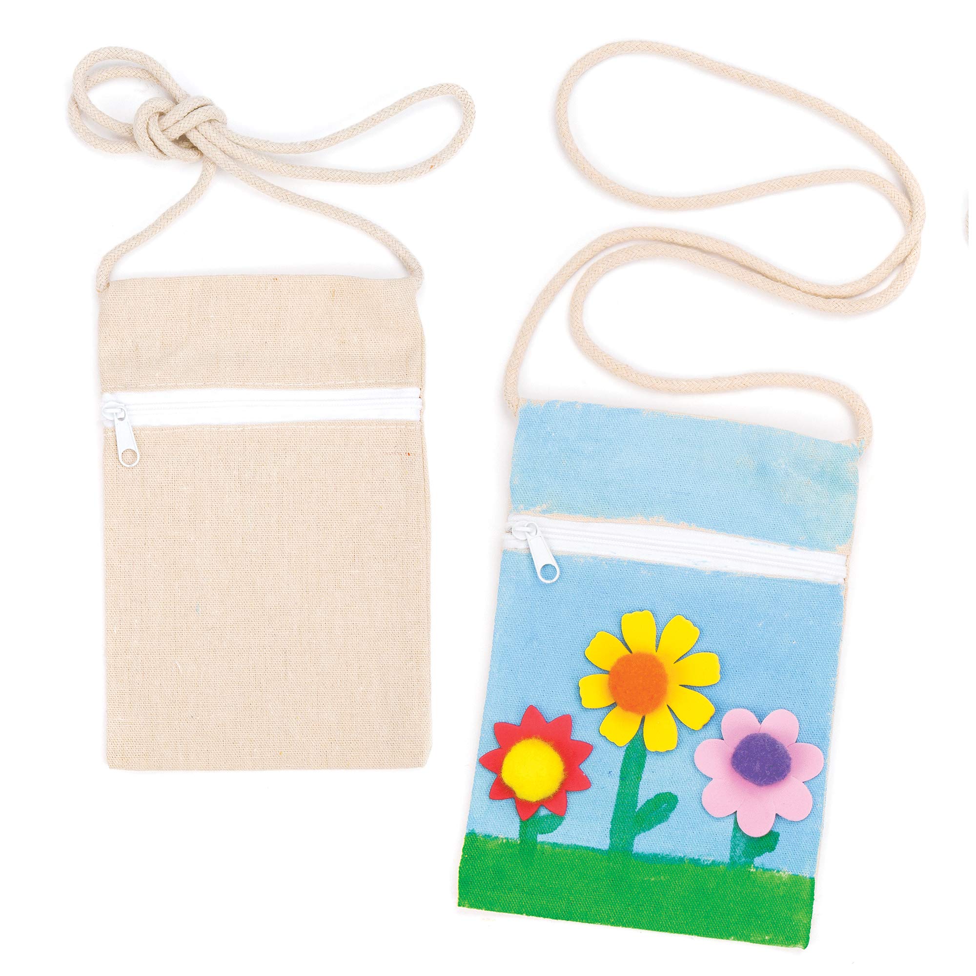 Baker Ross EC1296 Plain Fabric Shoulder Purses for Children to Paint, Decorate & Personalise- Pack of 5,18cm x 12cm