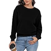 PRIMODA Women's Crewneck Loose Cropped Sweatshirt Long Sleeve Boxy Pullover Crop Tops
