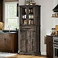 DWVO Farmhouse Kitchen Pantry Cabinet, 71" Tall Storage Cabinet with Adjustable Shelves & Glass Doors, Freestanding Kitchen Cupboard for Dining Room, Living Room, Dark Rustic Oak