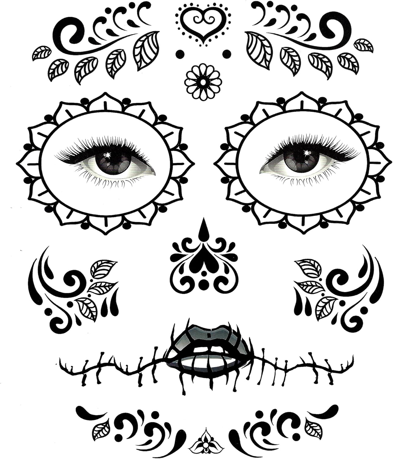 Robelli Day of the Dead Temporary Halloween Eye & Face Tattoos - Pack of 6, Random - Image 4