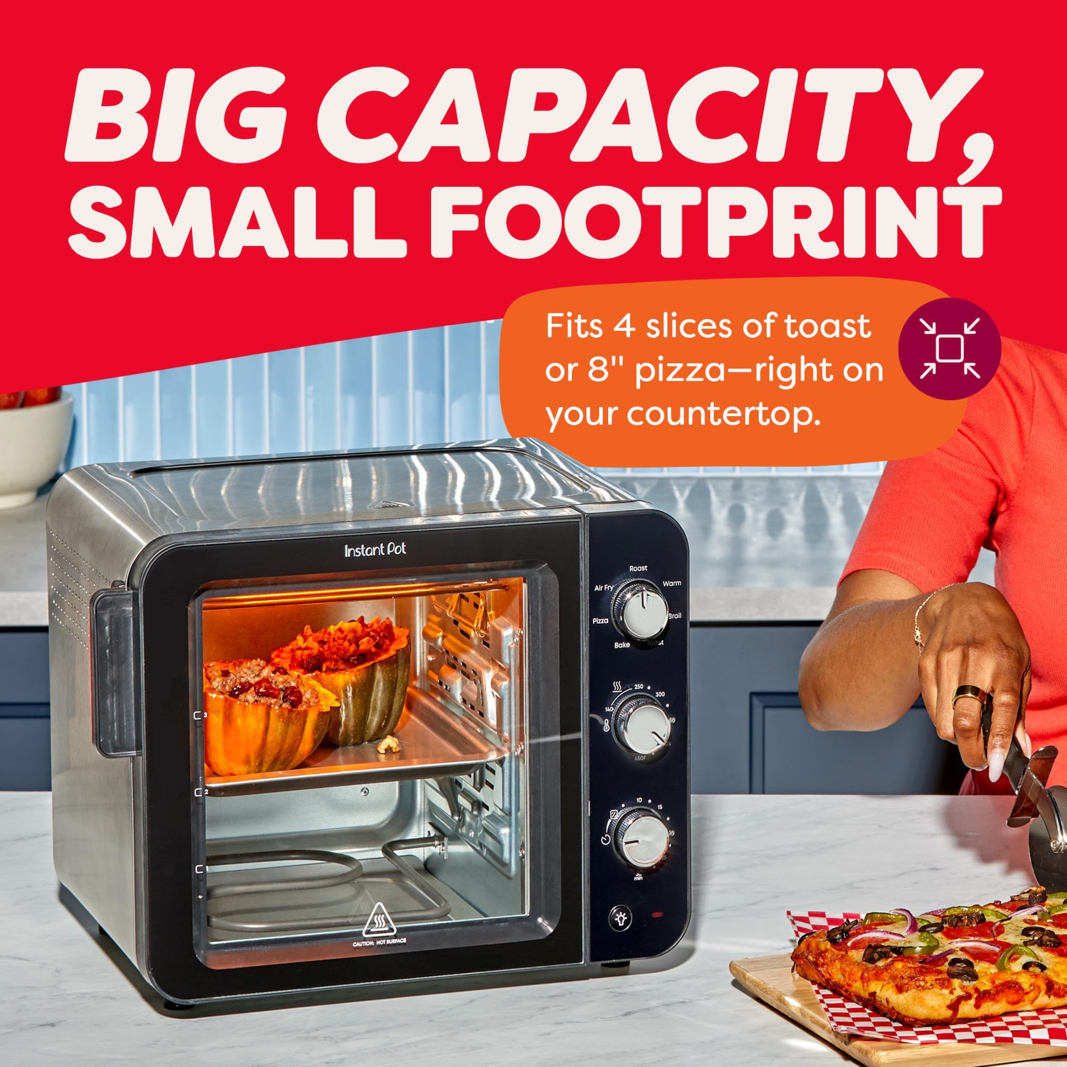 Instant Pot 4-Slice InstantHeat 7-in-1 Air Fryer Toaster Oven, Air Fry, Bake, Toast, Roast, Broil, Warm, and Make Pizza