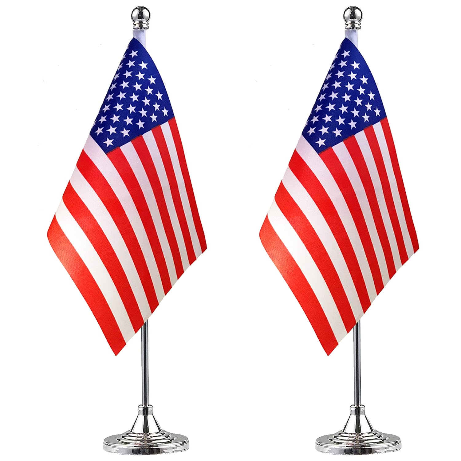 LoveVC USA American Desk Flag Small Mini US Office Table Flags with Stand Base,2 Pack