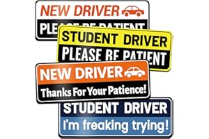 EALPVIS Student Driver Magnet for Car: 4 Pack Funny & Reflective Be Patient Bumper Sticker for Teen New Rookie Novice Driver - Weather-Resistant Safety Warning Signs for Metal Vehicle Surface