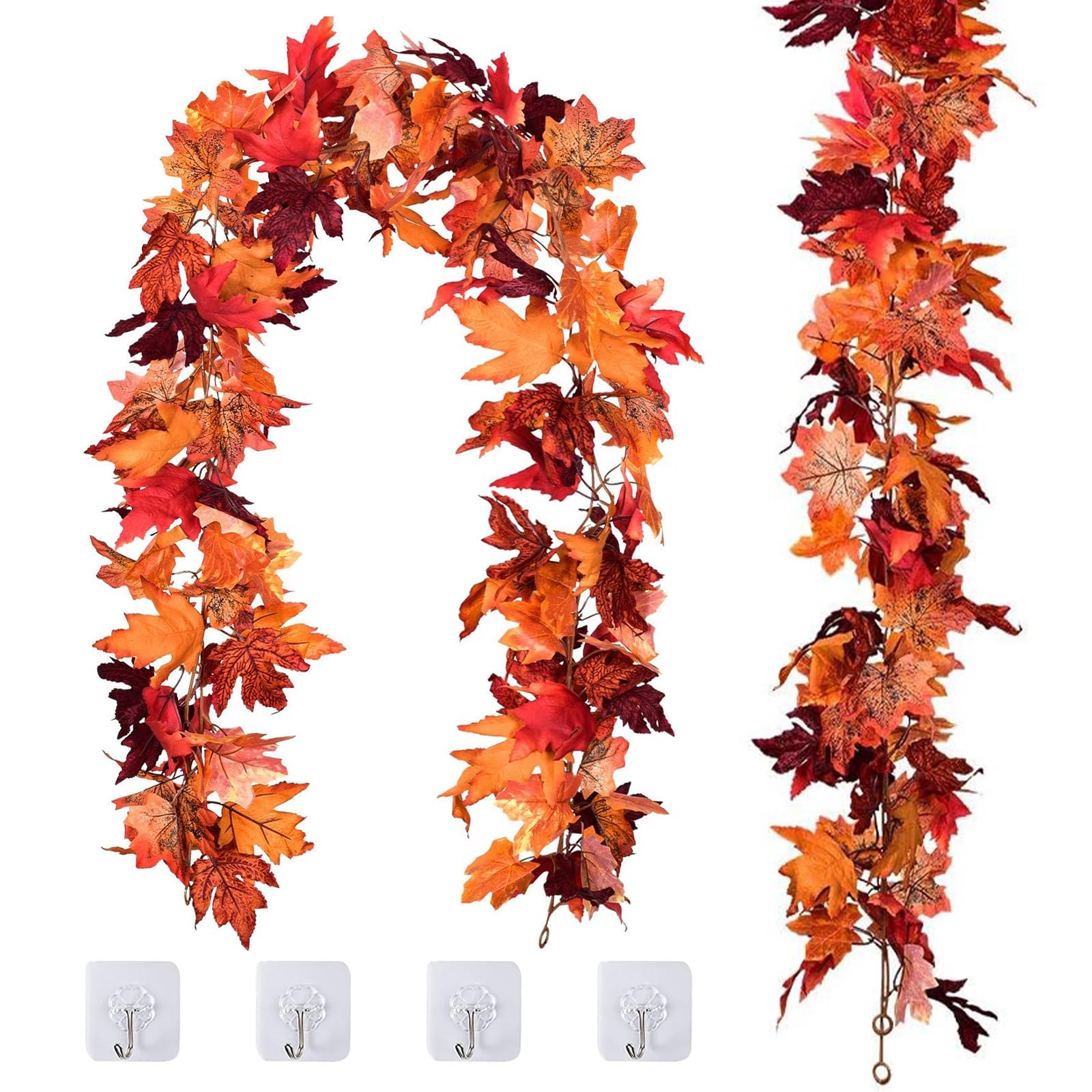 Photo 1 of JOYWU 13 Ft Fall Garland Maple Leaf for Mantle,2 Pack Hanging Vine Garland Fall Decor for Home,Artificial Autumn Leaves Garlands Thanksgiving Decor for Porch Fireplace Christmas (Fall Garlands)