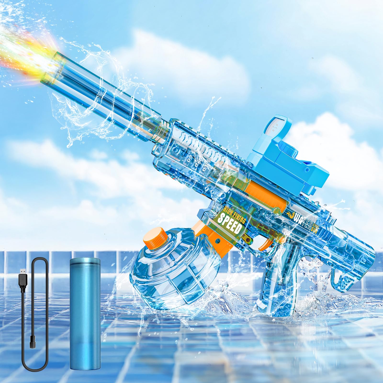 Electric Water Gun, Automatic Water Gun 26FT Super Powerful, Large Capacity Water Squirt Guns, Water Pistols Water Toy Guns for Pool Beach Garden Outdoor Activities(Blue)