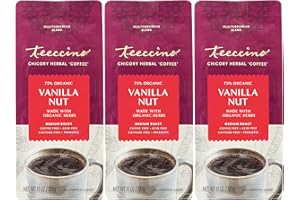 Teeccino Vanilla Nut Chicory Coffee Alternative - 11 Ounce - Ground Herbal Coffee That’s Prebiotic, Caffeine Free & Acid Free, Medium Roast, (Pack of 3)
