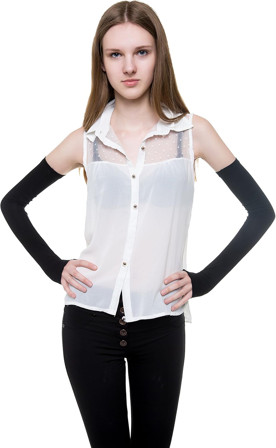 Women Stretchy Long Sleeve Fingerless Gloves, Suitable for, Black, Size One Size at  Women’s Clothing store