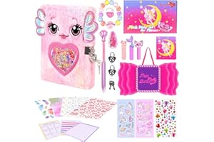 PrinBarBee Axolotl Diary with Lock for Girls,Kids Journal Travel Notebook for Writing, Cute Secret Diary with Multicolored Pen, Stickers,Birthday Gifts for Girls ages 6-8