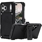 Pelican Shield iPhone 17 Pro Max Case [Compatible with MagSafe] Rugged Phone Case w/ 21ft Military-Grade Drop Protection - Heavy Duty Phone Cover w/Belt Clip Holster for iPhone 17 Pro Max - Carbon